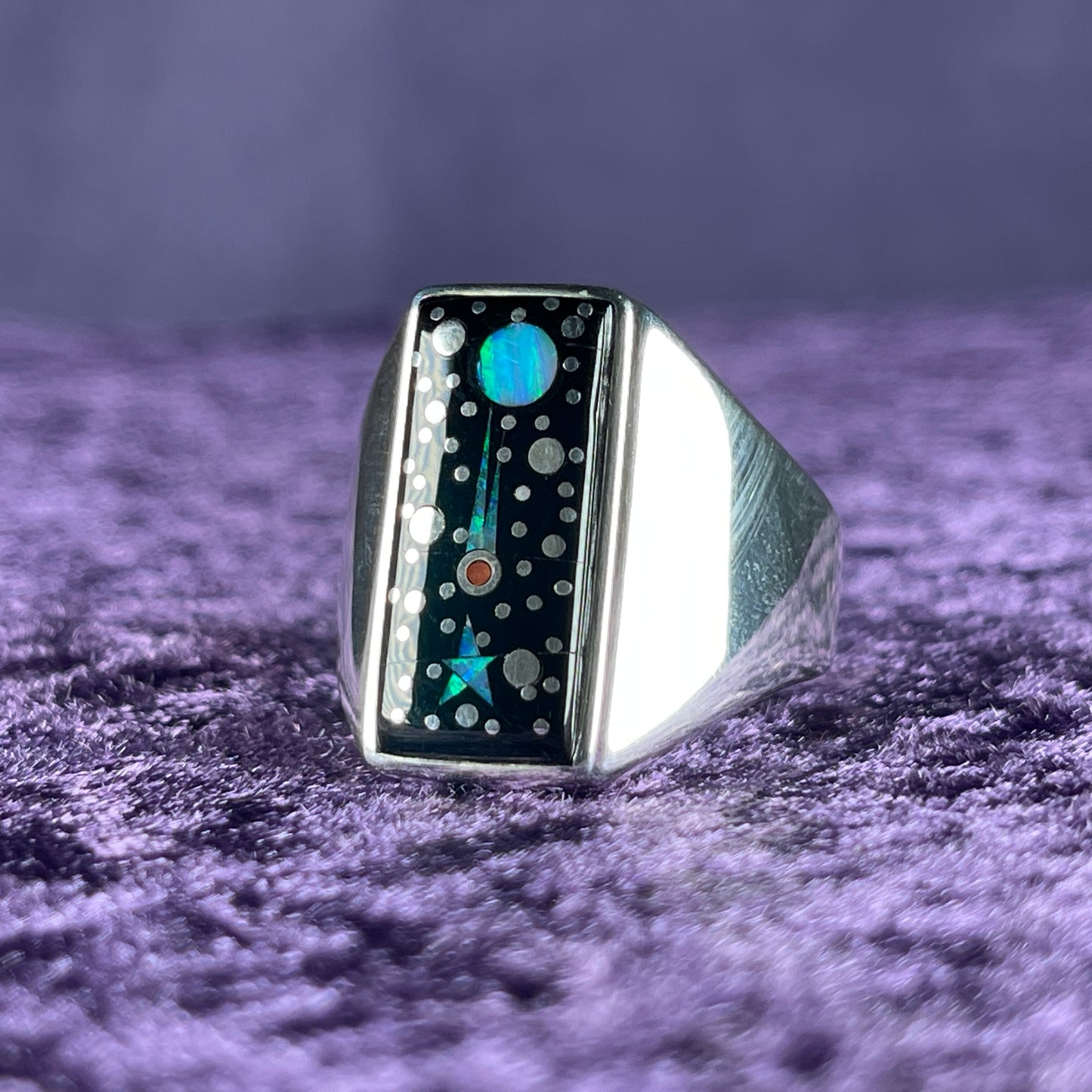 Native American Navajo Sterling Silver Mens Ring 925 Calvin Begay Starry Night Opal Size Z + 2 / 13.5
