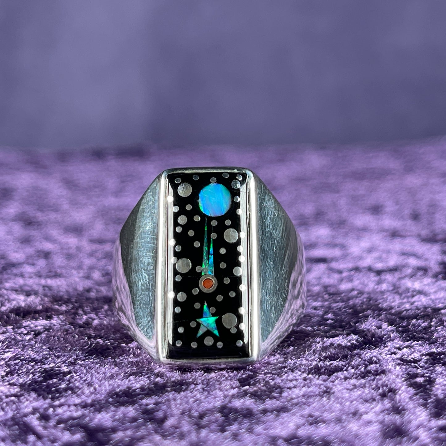 Native American Navajo Sterling Silver Mens Ring 925 Calvin Begay Starry Night Opal Size Z + 2 / 13.5