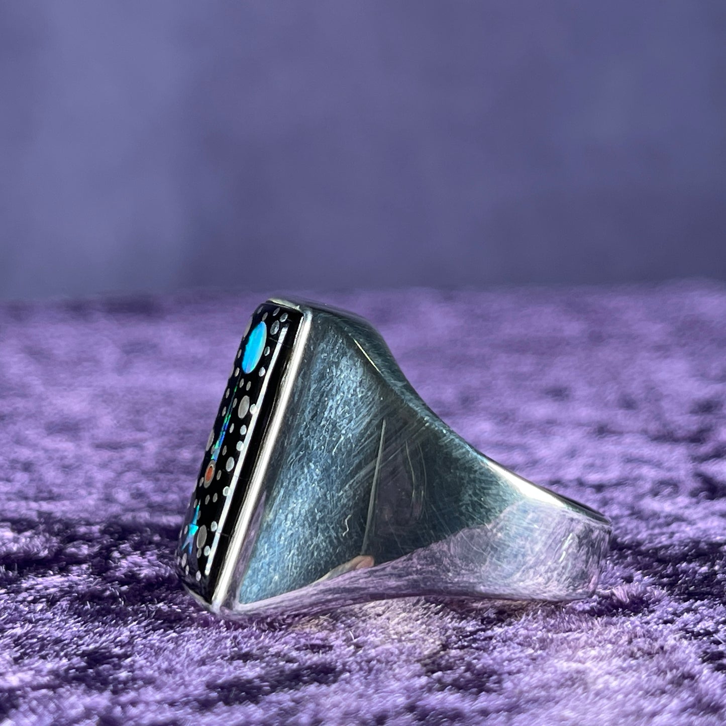 Native American Navajo Sterling Silver Mens Ring 925 Calvin Begay Starry Night Opal Size Z + 2 / 13.5
