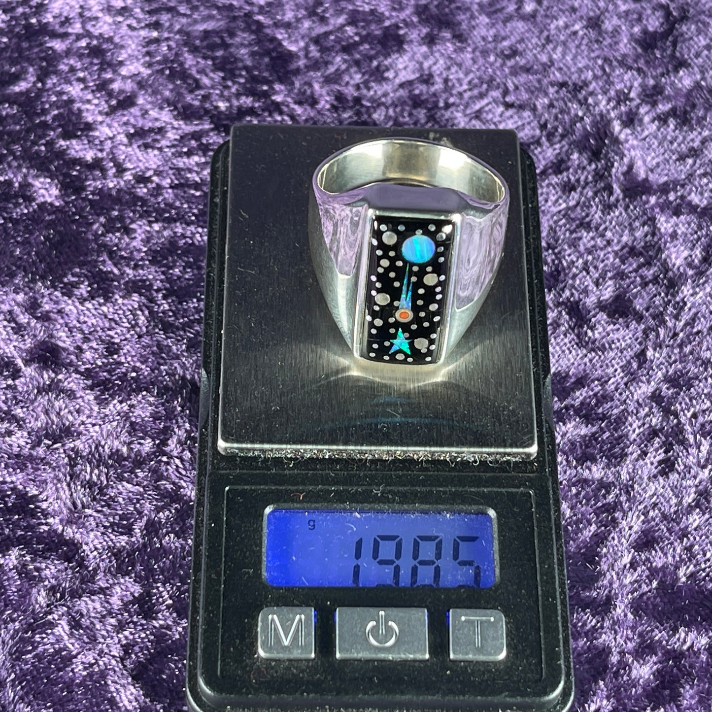 Native American Navajo Sterling Silver Mens Ring 925 Calvin Begay Starry Night Opal Size Z + 2 / 13.5