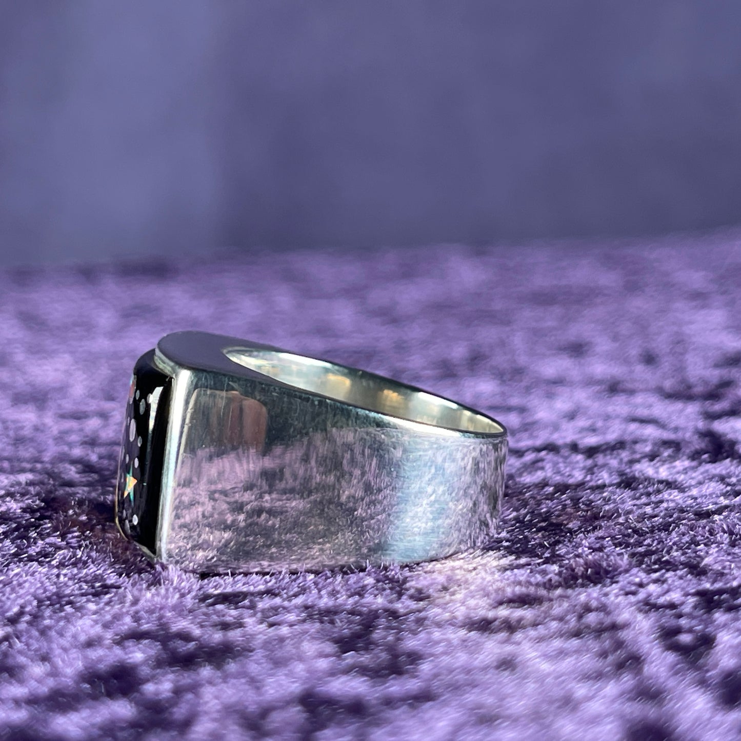 Native American Navajo Sterling Silver Retangle Ring 925 Calvin Begay Stary Night Opal Size W.5 / 11.5