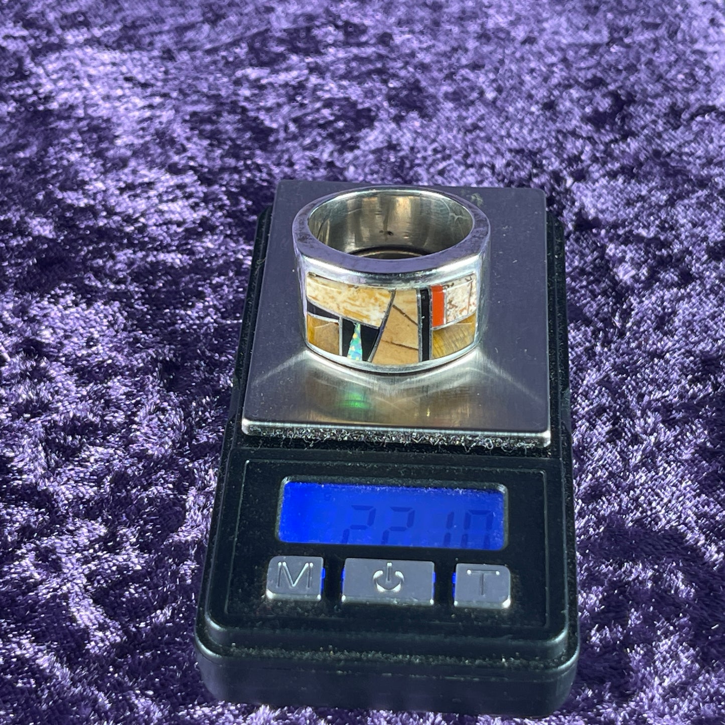 Native American Navajo Sterling Silver Tigers Eye Opal Rectangle Ring 925 Calvin Begay Size X / 11.5 