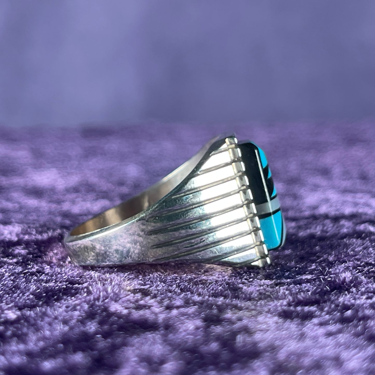 Native American Navajo Sterling Silver Ring 925 Sam Begay Turquoise Coral Mother of Pearl Size Z + 2 / 13.5