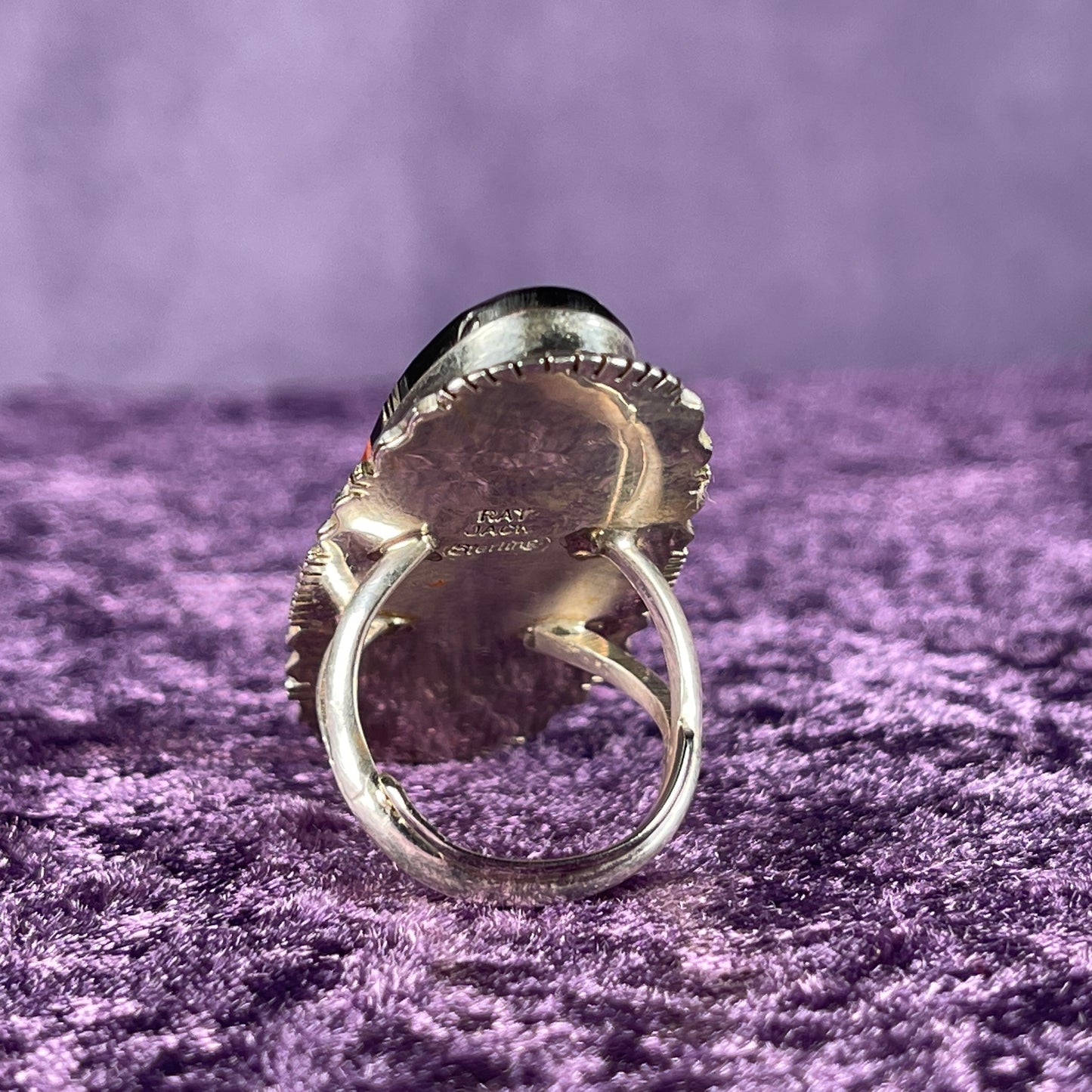 Native American Navajo Sterling Silver Ring 925 Ray Jack Large Multi Stone Inlay Ring Night Size S / 9