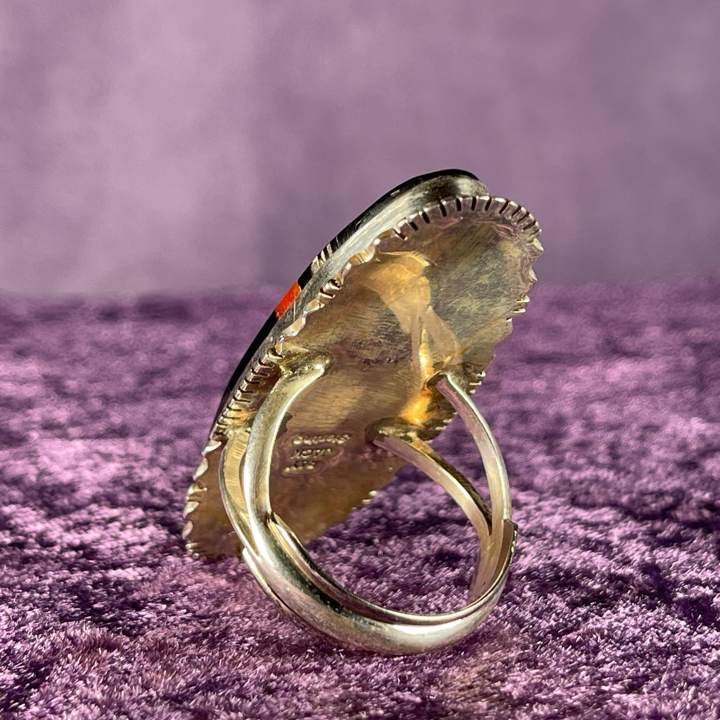 Native American Navajo Sterling Silver Ring 925 Ray Jack Large Multi Stone Inlay Ring Night Size Z + 2 / 13.5