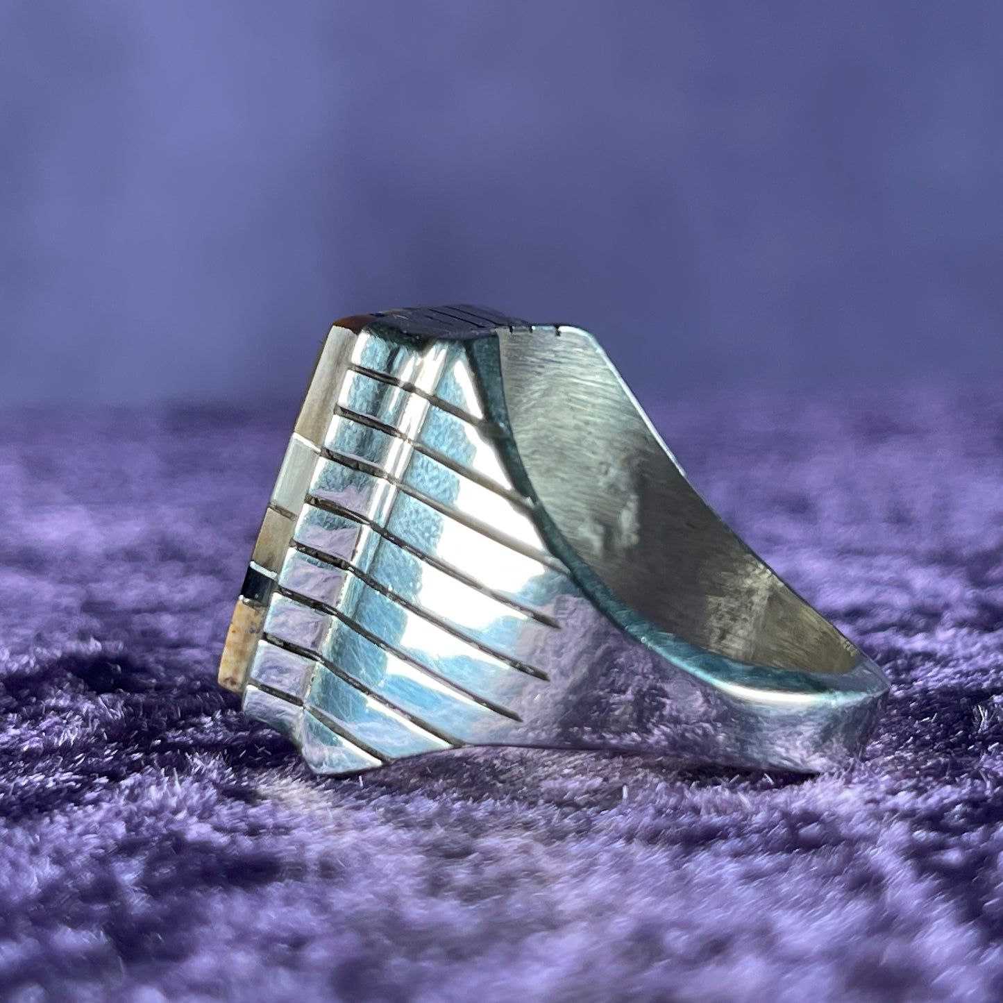 Native American Navajo Sterling Silver Ring 925 Ray Jack Multistone Tigers Eye Onyx Mother of Pearl Size W / 11