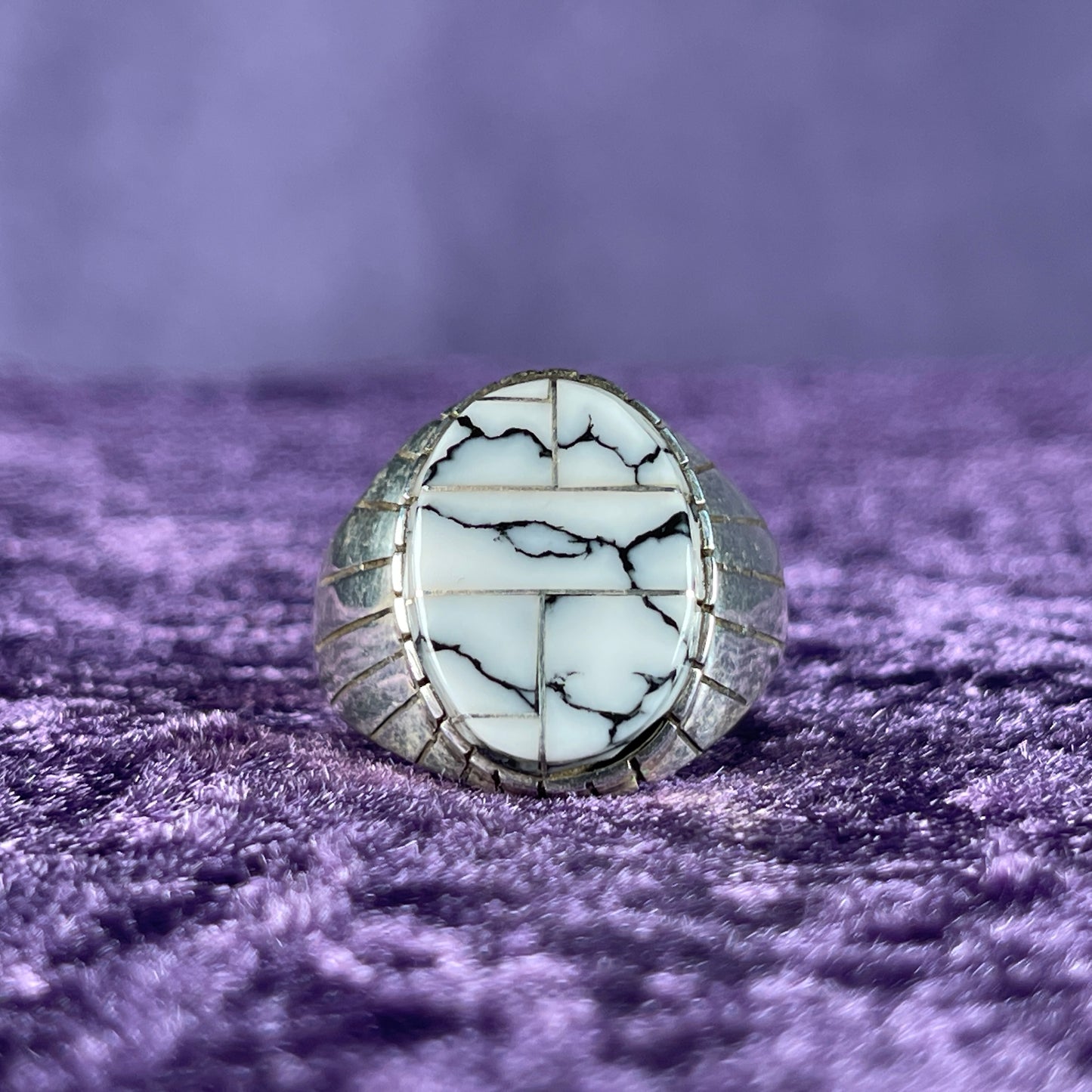 Native American Navajo Sterling Silver Ring 925 Ray Jack White Buffalo Turquoise Size Z / 12.5