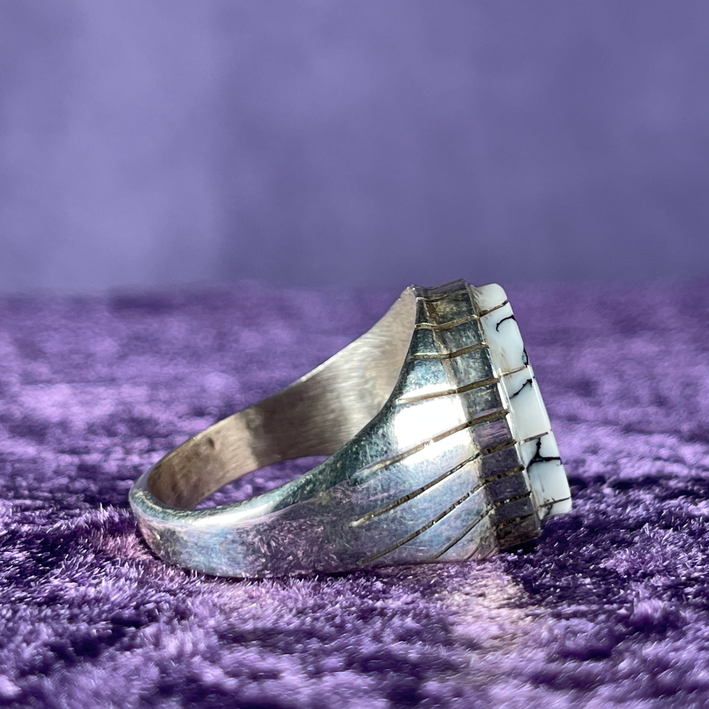Native American Navajo Sterling Silver Ring 925 Ray Jack White Buffalo Turquoise Size Z / 12.5
