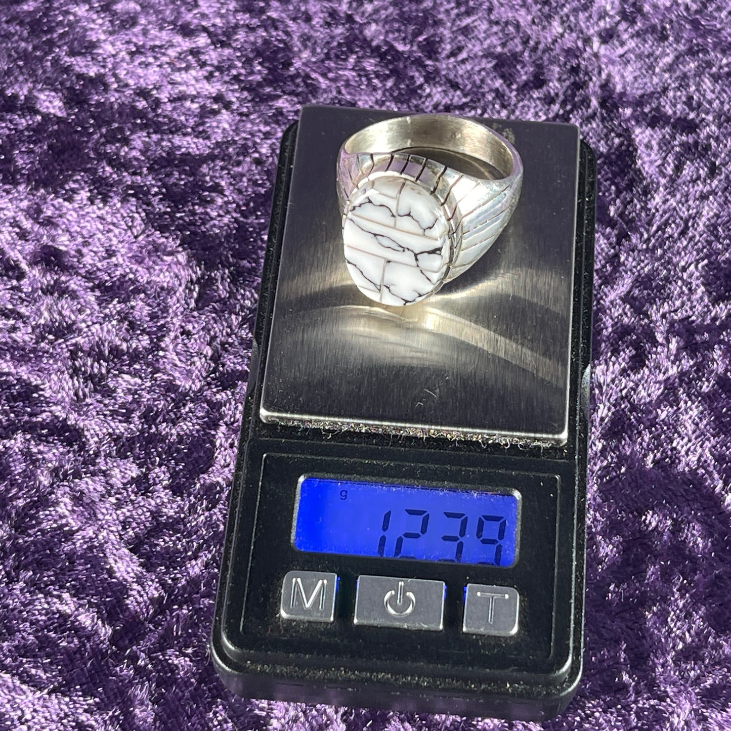 Native American Navajo Sterling Silver Ring 925 Ray Jack White Buffalo Turquoise Size Z / 12.5