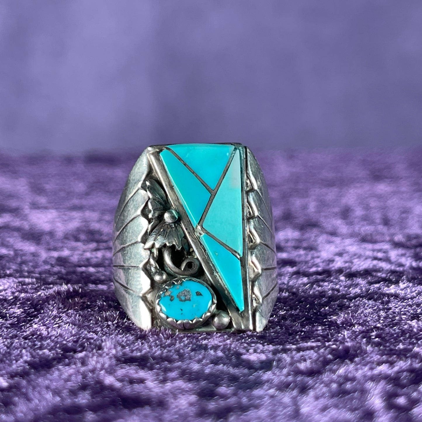 Vintage Native American Navajo Sterling Silver Ring 925 Sampson Yazzie Turquoise Size T.5 / 9.75