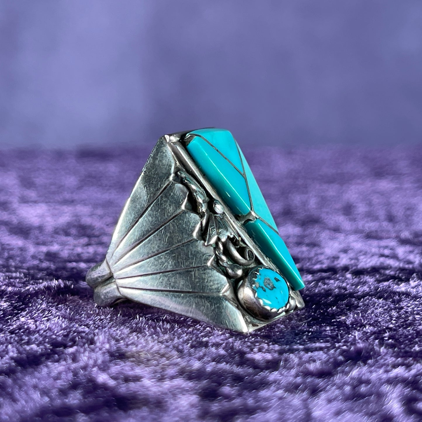 Vintage Native American Navajo Sterling Silver Ring 925 Sampson Yazzie Turquoise Size T.5 / 9.75