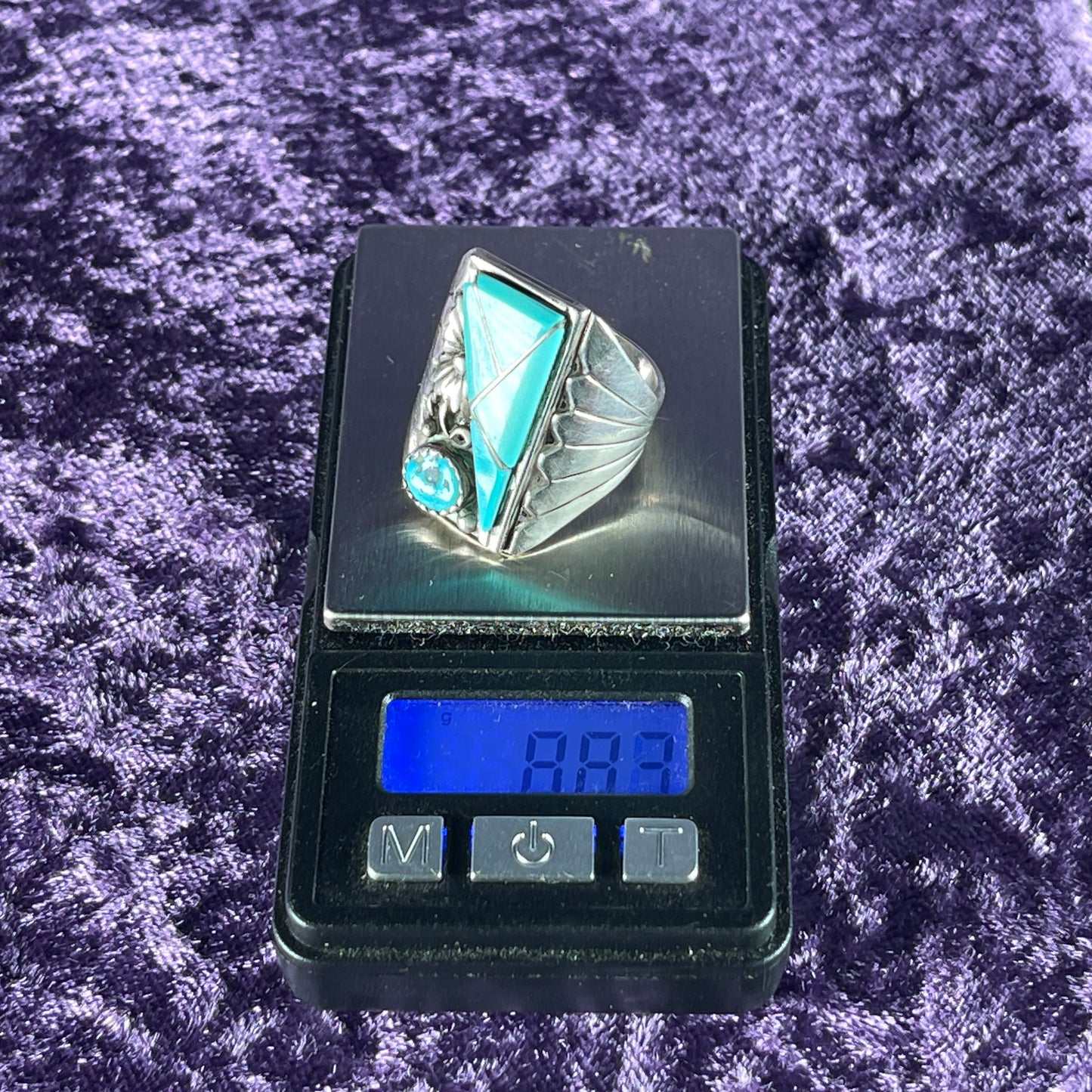 Vintage Native American Navajo Sterling Silver Ring 925 Sampson Yazzie Turquoise Size T.5 / 9.75