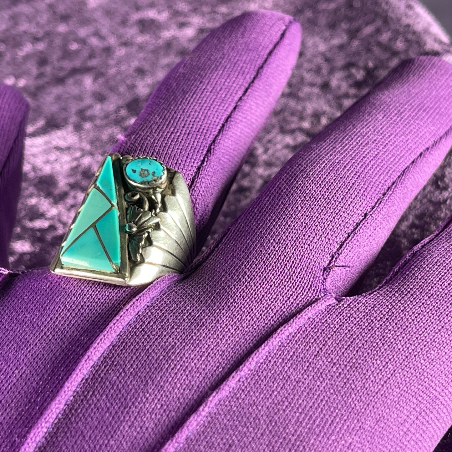 Vintage Native American Navajo Sterling Silver Ring 925 Sampson Yazzie Turquoise Size T.5 / 9.75