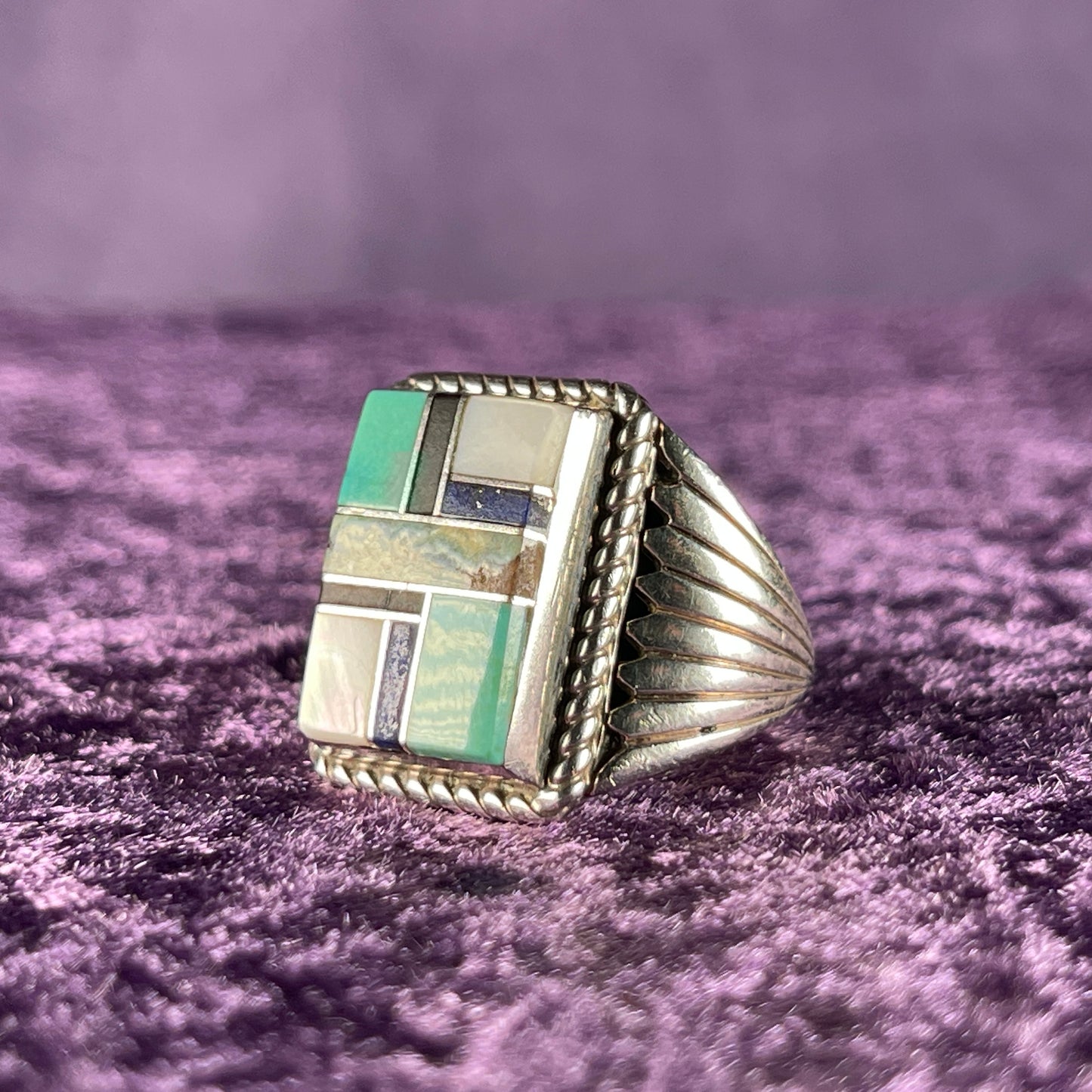 Native American Navajo Sterling Silver Ring 925 Jim Yazzie Multistone Size V.5 / 10.75