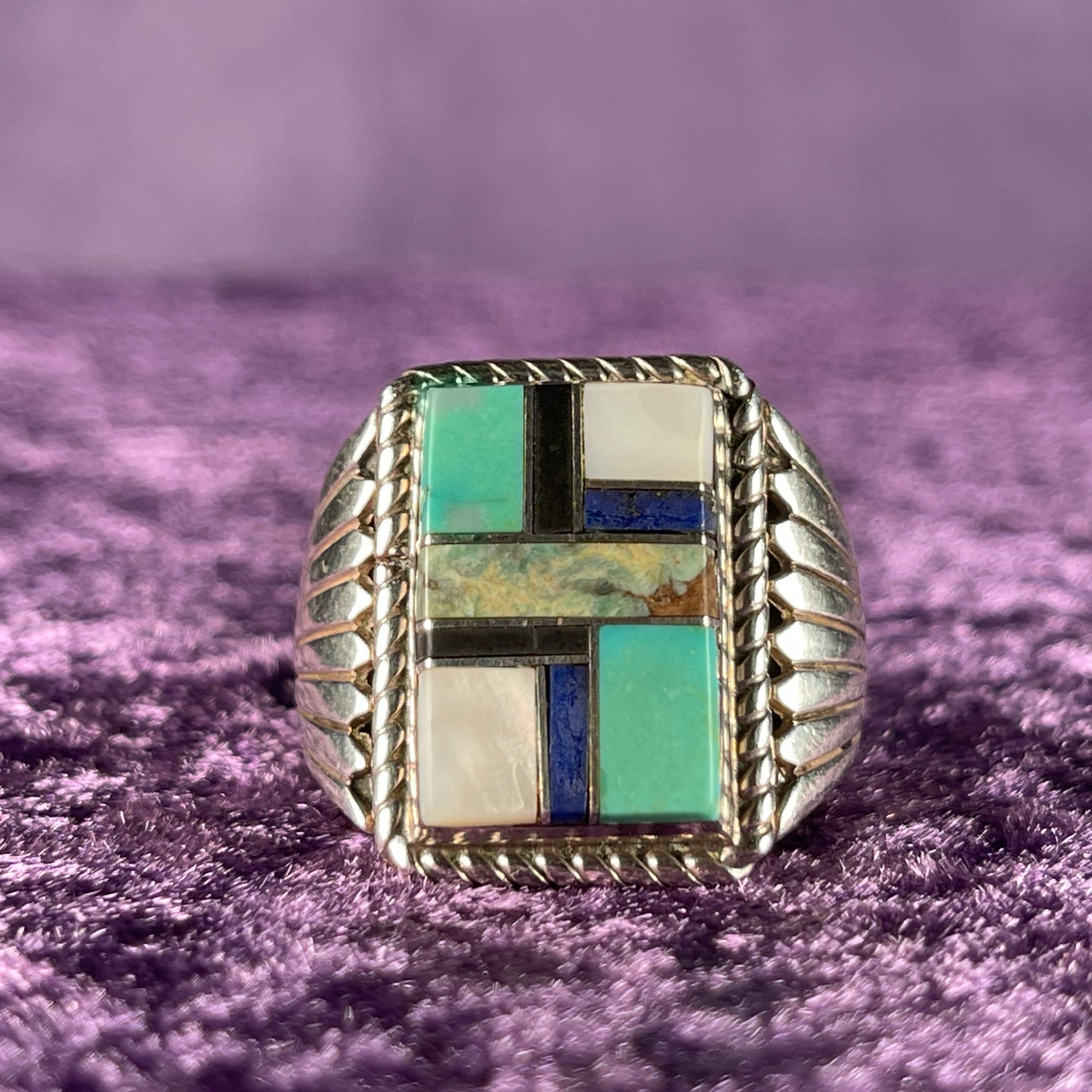 Native American Navajo Sterling Silver Ring 925 Jim Yazzie Multistone Size V.5 / 10.75