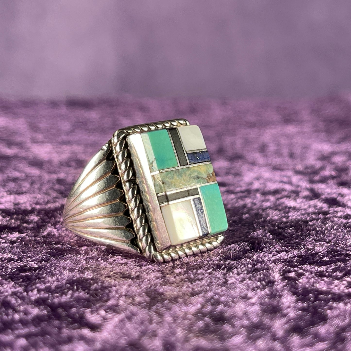 Native American Navajo Sterling Silver Ring 925 Jim Yazzie Multistone Size V.5 / 10.75