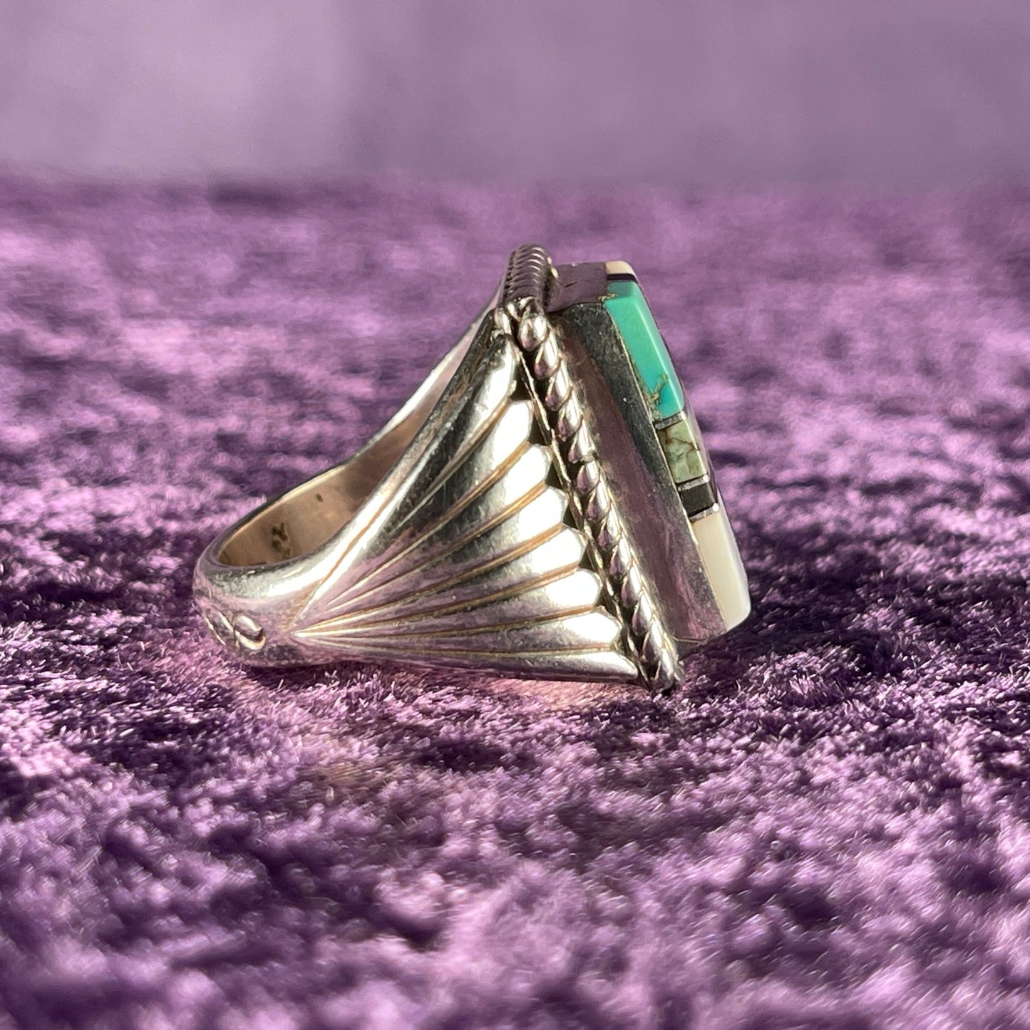 Native American Navajo Sterling Silver Ring 925 Jim Yazzie Multistone Size V.5 / 10.75