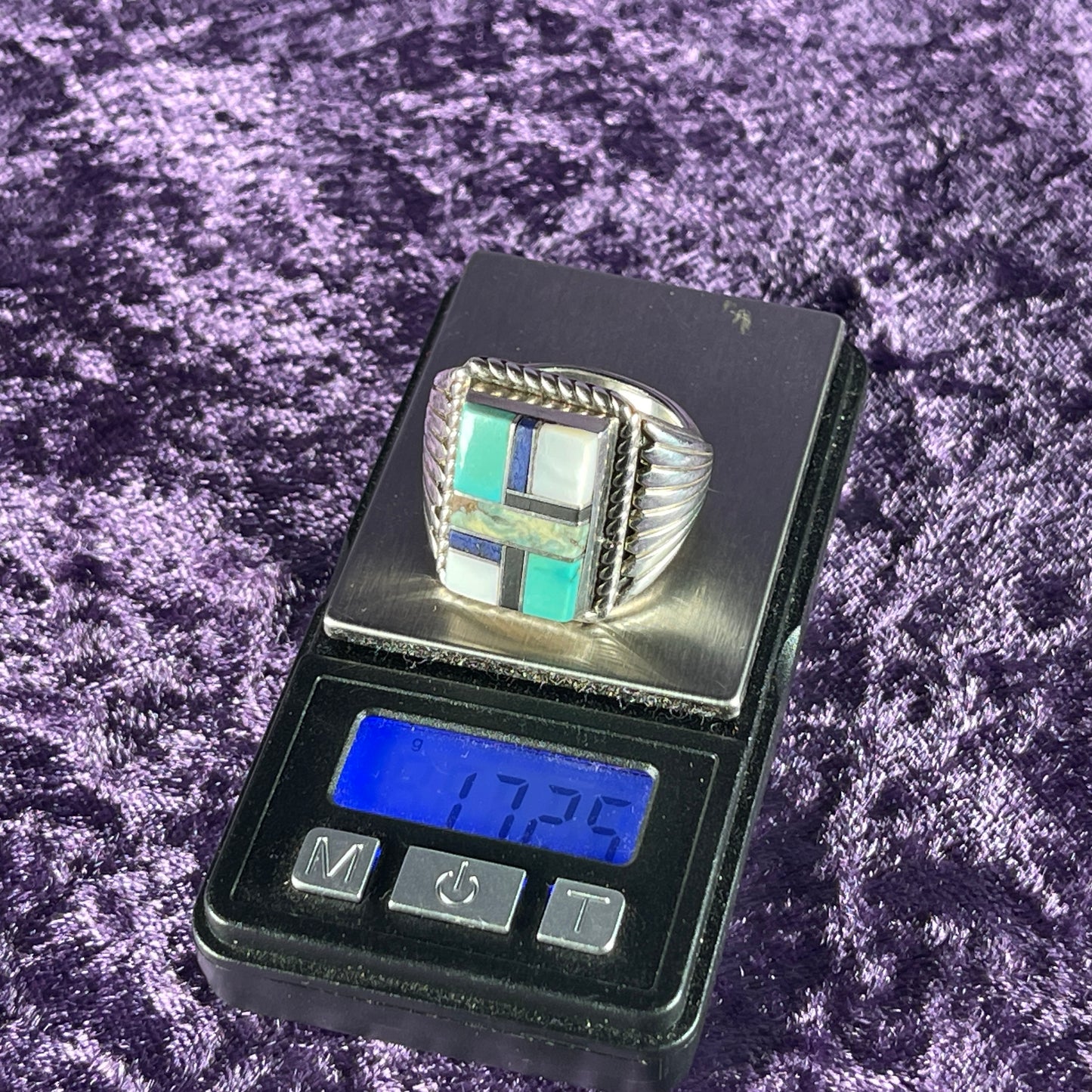 Native American Navajo Sterling Silver Ring 925 Jim Yazzie Multistone Size V.5 / 10.75