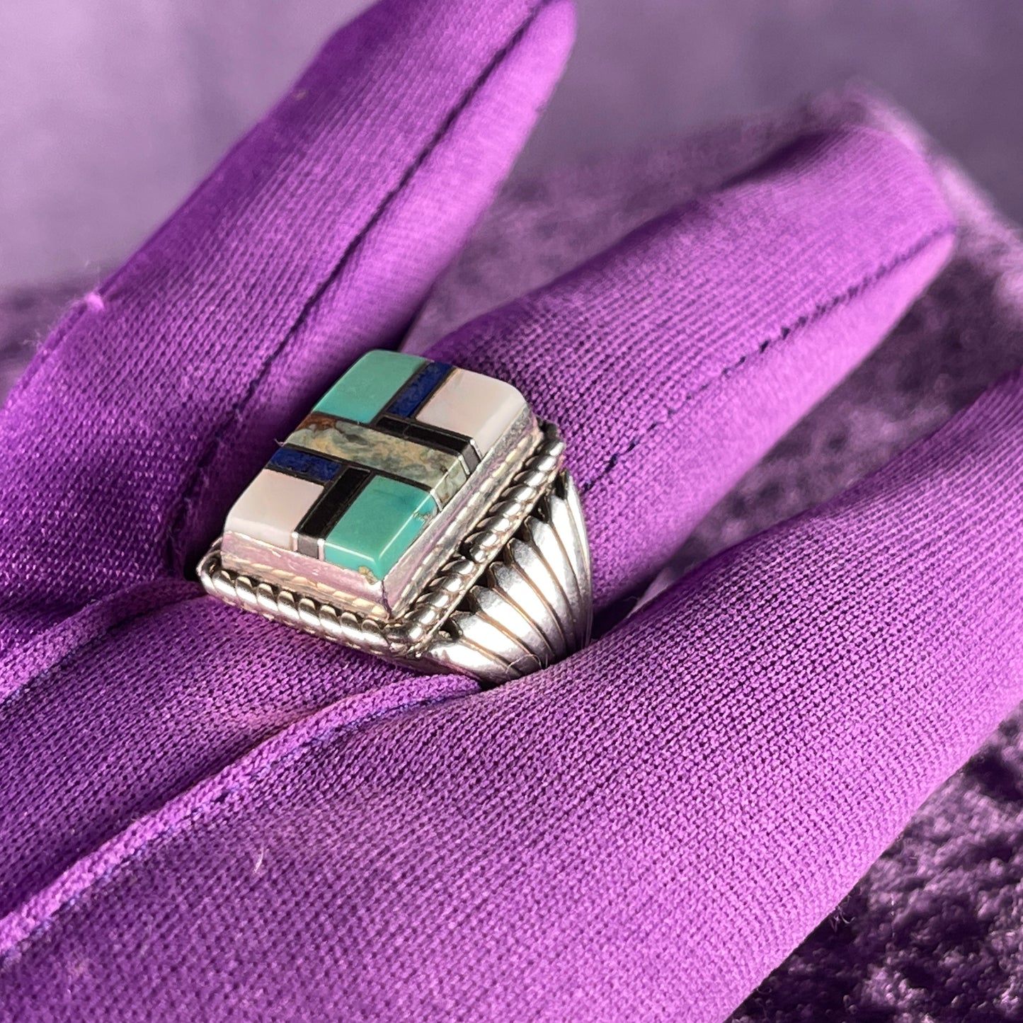 Native American Navajo Sterling Silver Ring 925 Jim Yazzie Multistone Size V.5 / 10.75
