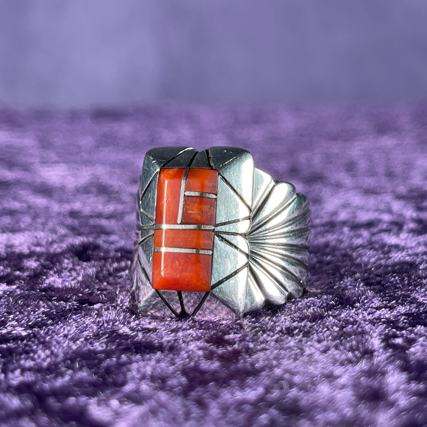 Native American Navajo Sterling Silver Ring 925 Chester Benally Coral Size U / 10.5