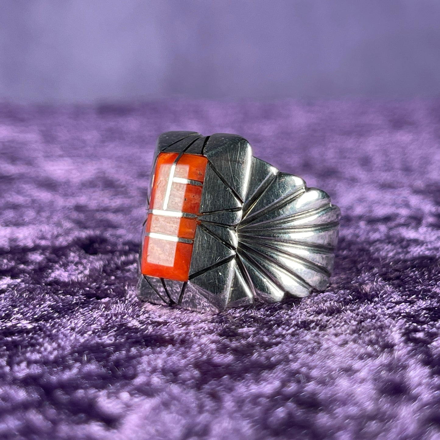 Native American Navajo Sterling Silver Ring 925 Chester Benally Coral Size U / 10.5