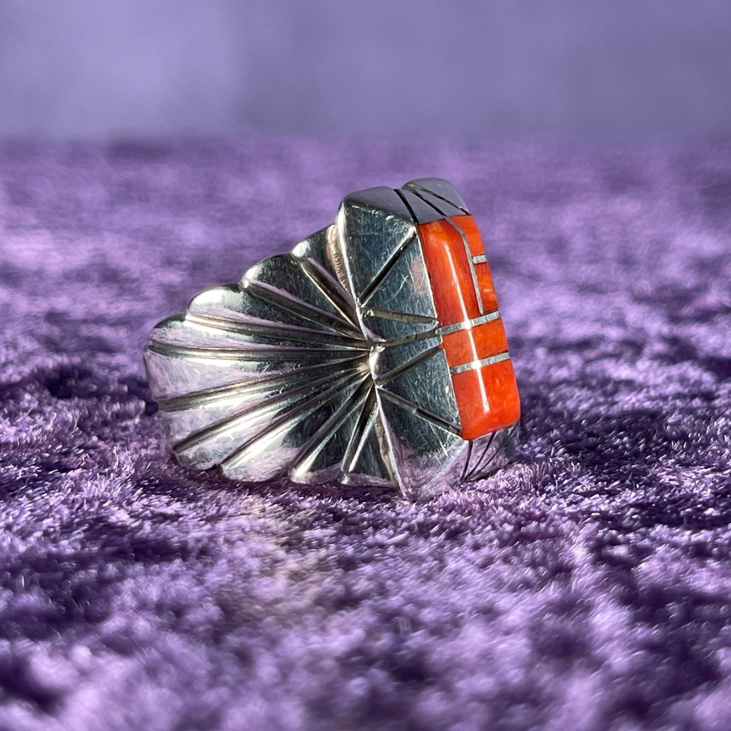 Native American Navajo Sterling Silver Ring 925 Chester Benally Coral Size U / 10.5