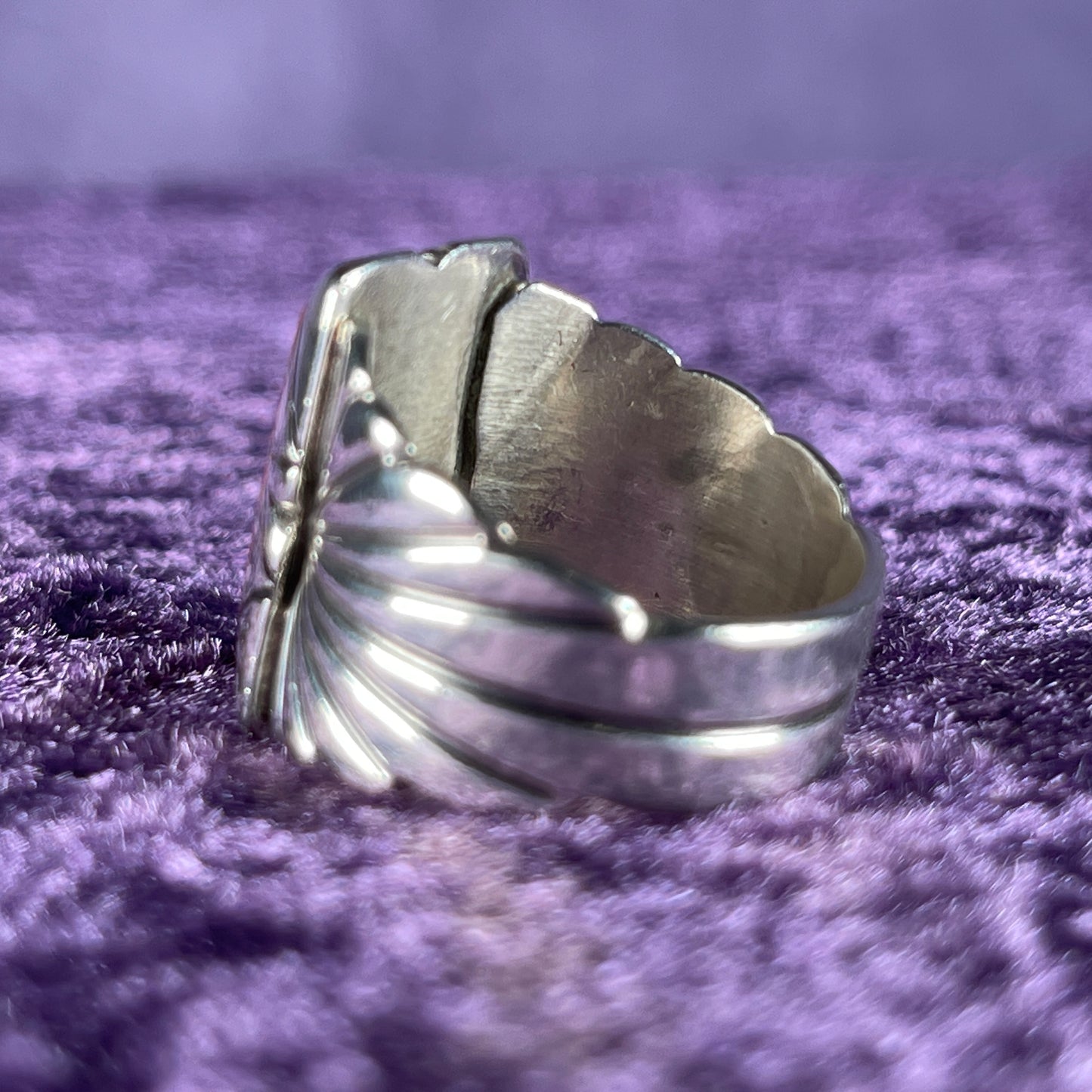 Native American Navajo Sterling Silver Ring 925 Chester Benally Coral Size U / 10.5