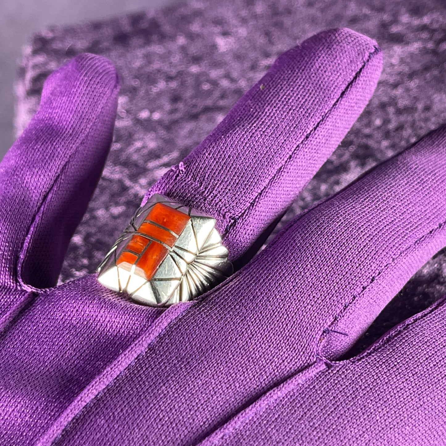 Native American Navajo Sterling Silver Ring 925 Chester Benally Coral Size U / 10.5