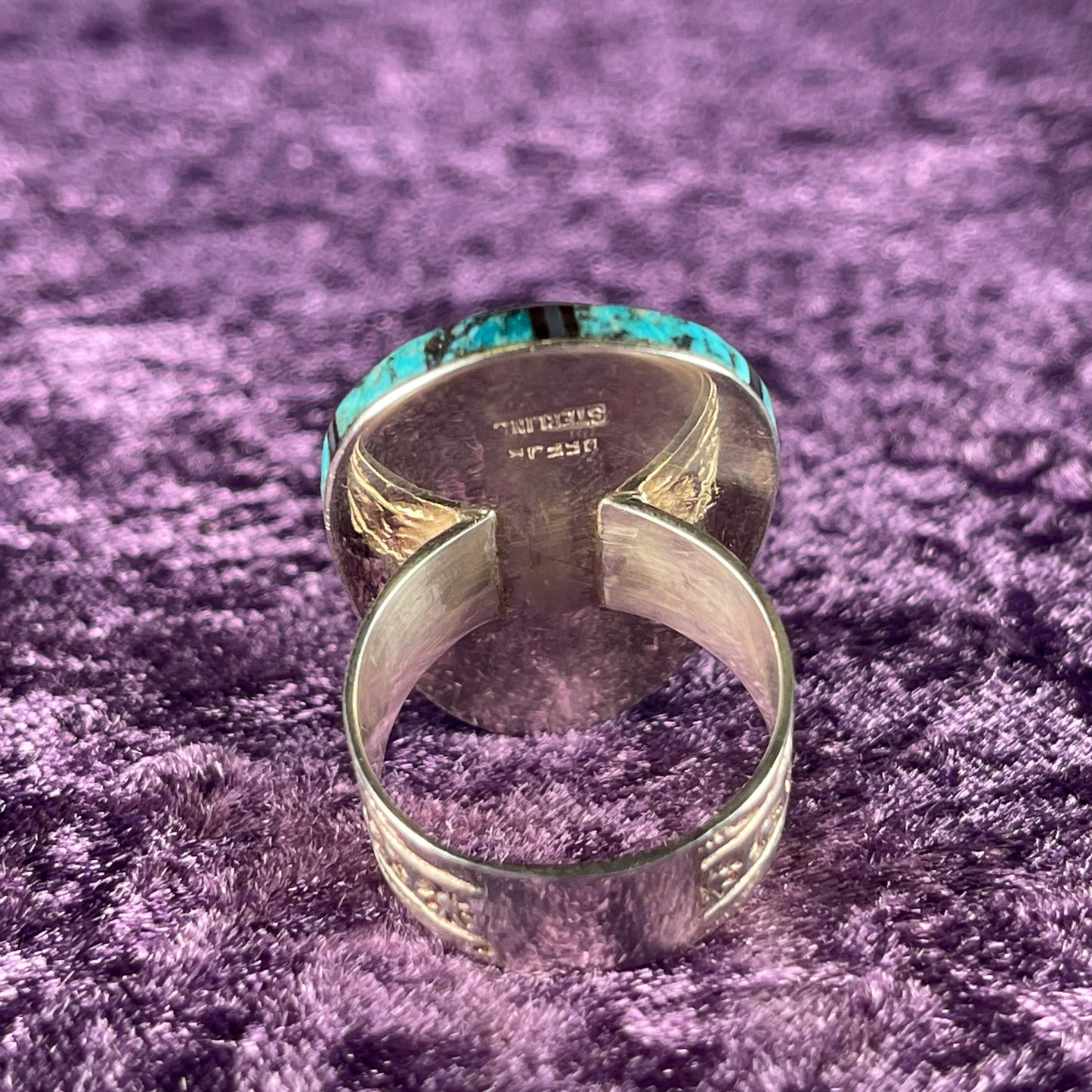 Native American Navajo Sterling Silver Galaxy Ring 925 David R Freeman Jr Jet Turquoise Opal Size X.5 / 11.75