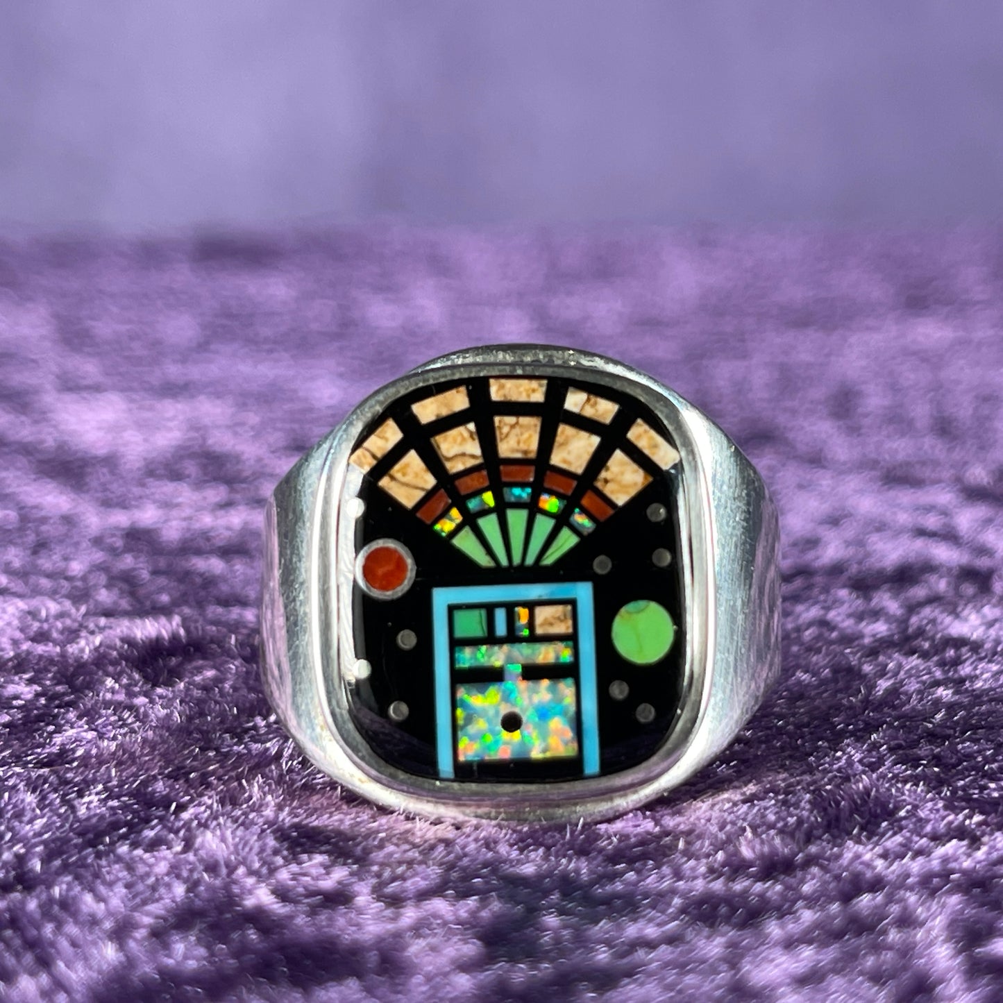 Native American Navajo Sterling Silver Ring 925 Arlene Thomas Jr Jet Opal Size Z +1.5 / 13.5