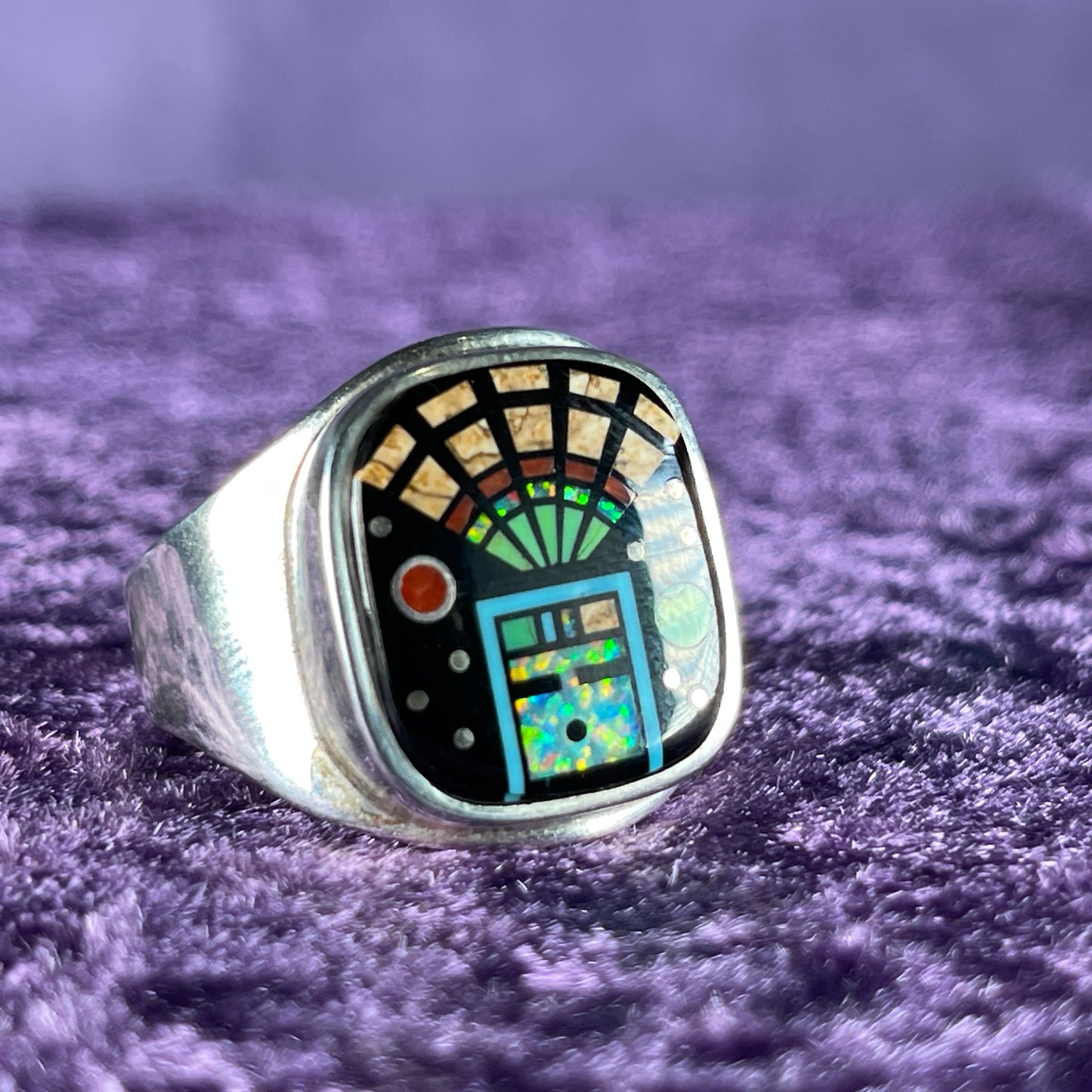 Native American Navajo Sterling Silver Ring 925 Arlene Thomas Jr Jet Opal Size Z +1.5 / 13.5