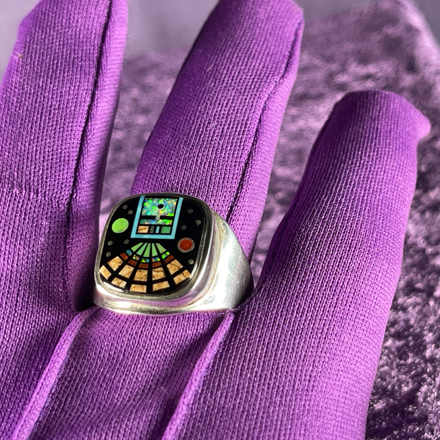 Native American Navajo Sterling Silver Ring 925 Arlene Thomas Jr Jet Opal Size Z +1.5 / 13.5