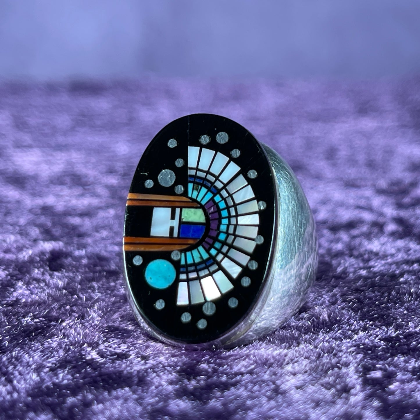 Native American Navajo Sterling Silver Ring 925 Clayton Tom Jet Opal Size U.5 / 10.25