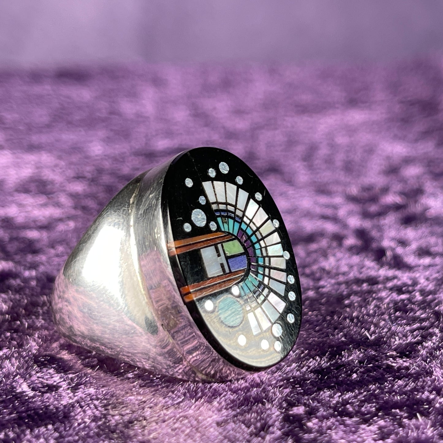 Native American Navajo Sterling Silver Ring 925 Clayton Tom Jet Opal Size U.5 / 10.25