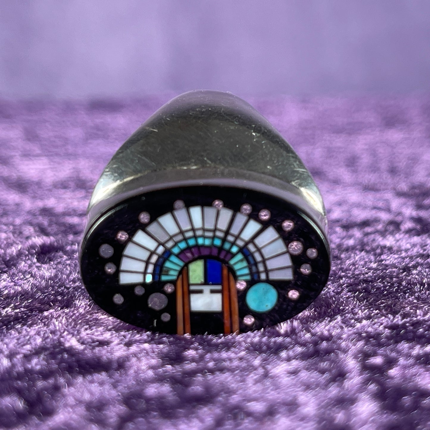 Native American Navajo Sterling Silver Ring 925 Clayton Tom Jet Opal Size U.5 / 10.25