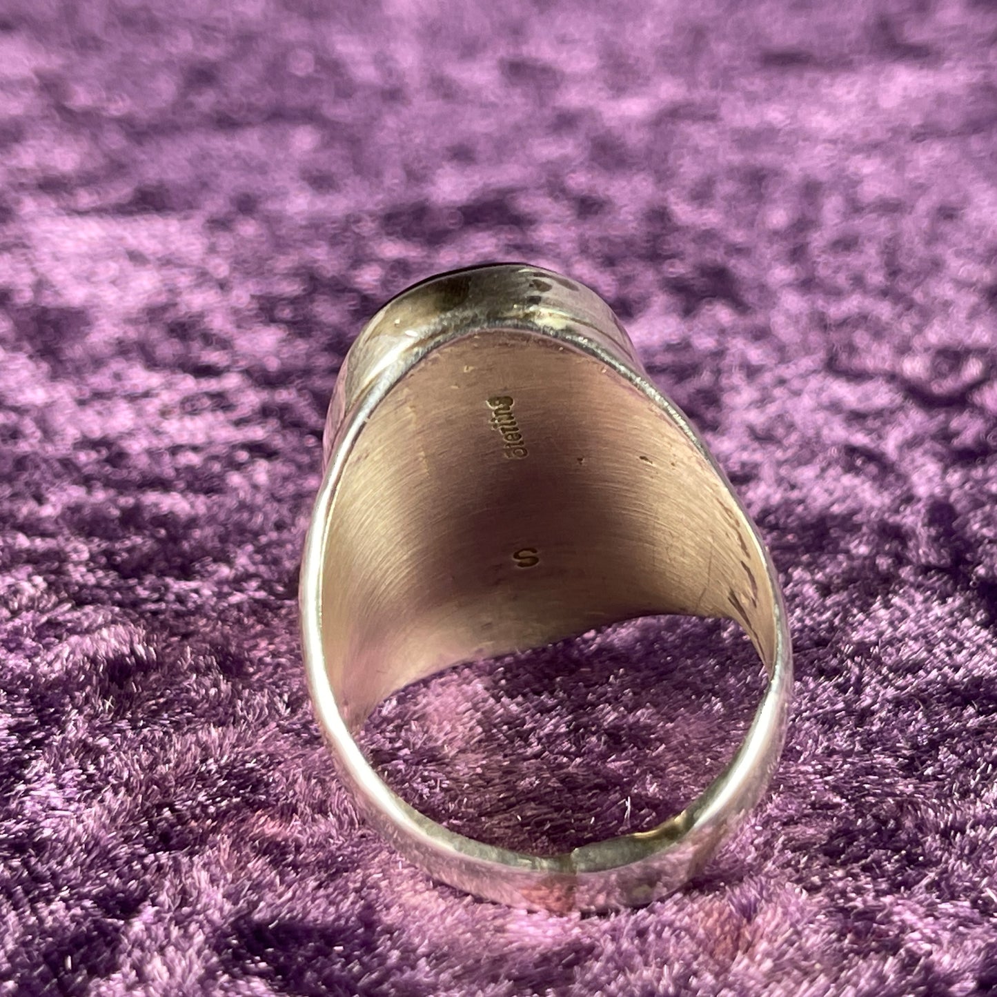 Native American Navajo Sterling Silver Ring Round 925 Gilbert Smith Night Sky Jet Opal Size Z + 2 / 13.5