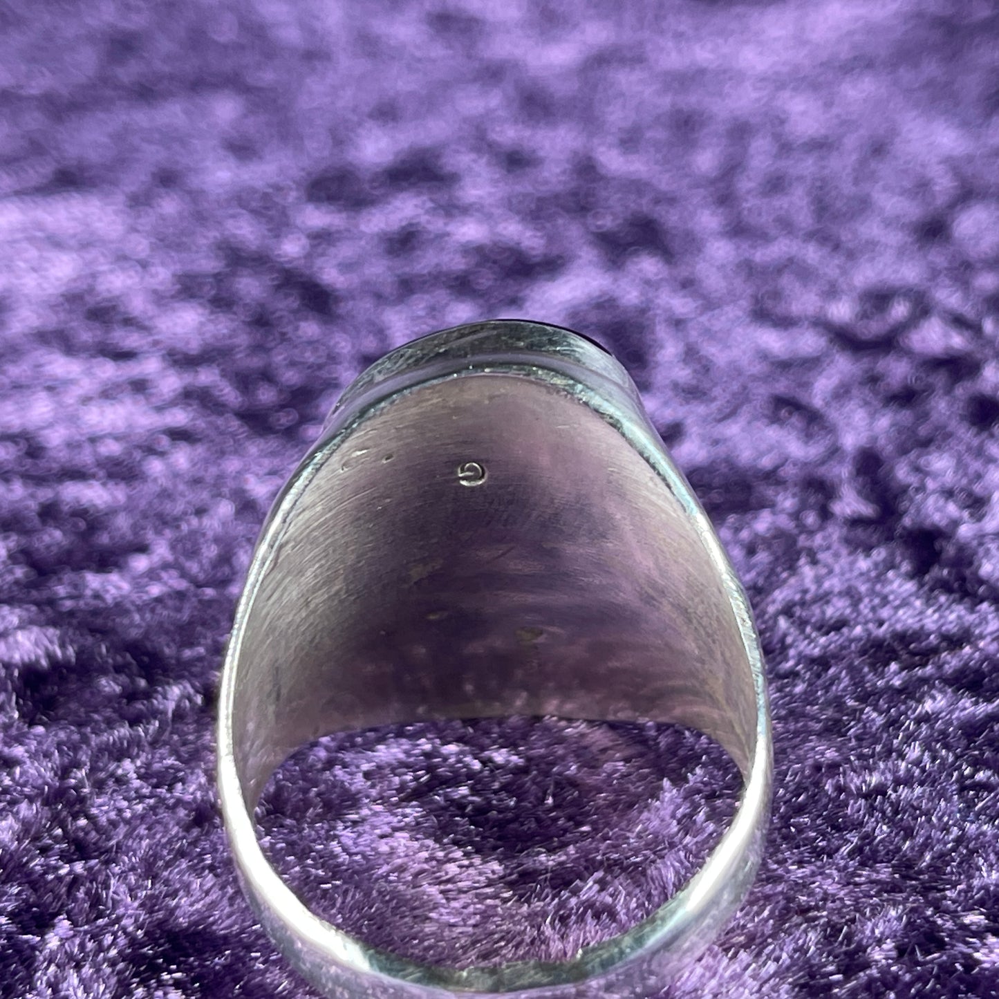 Native American Navajo Sterling Silver Ring Round 925 Gilbert Smith Night Sky Art Deco Jet Opal Size Z +5.5 / 15.5