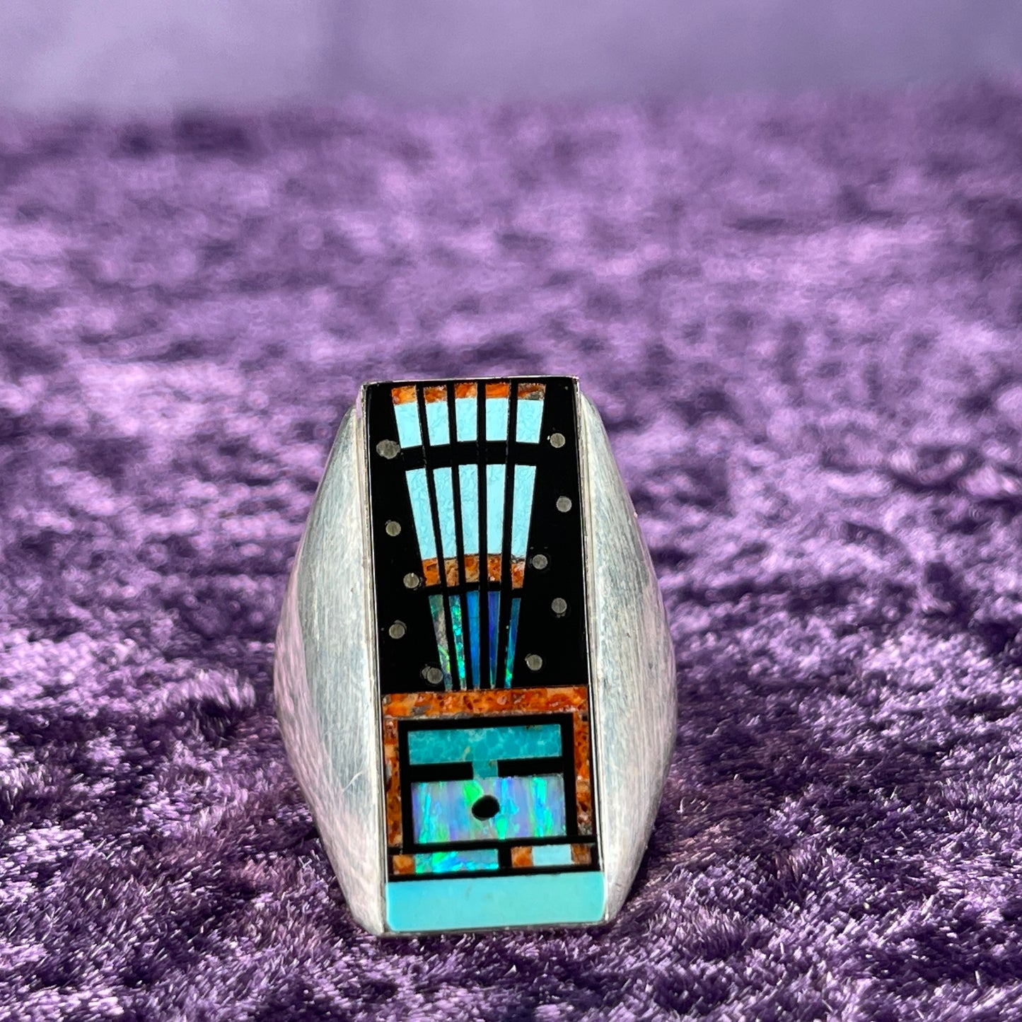 Native American Navajo Sterling Silver Ring 925 Gilbert Smith Night Sky Jet Opal Size Y / 12