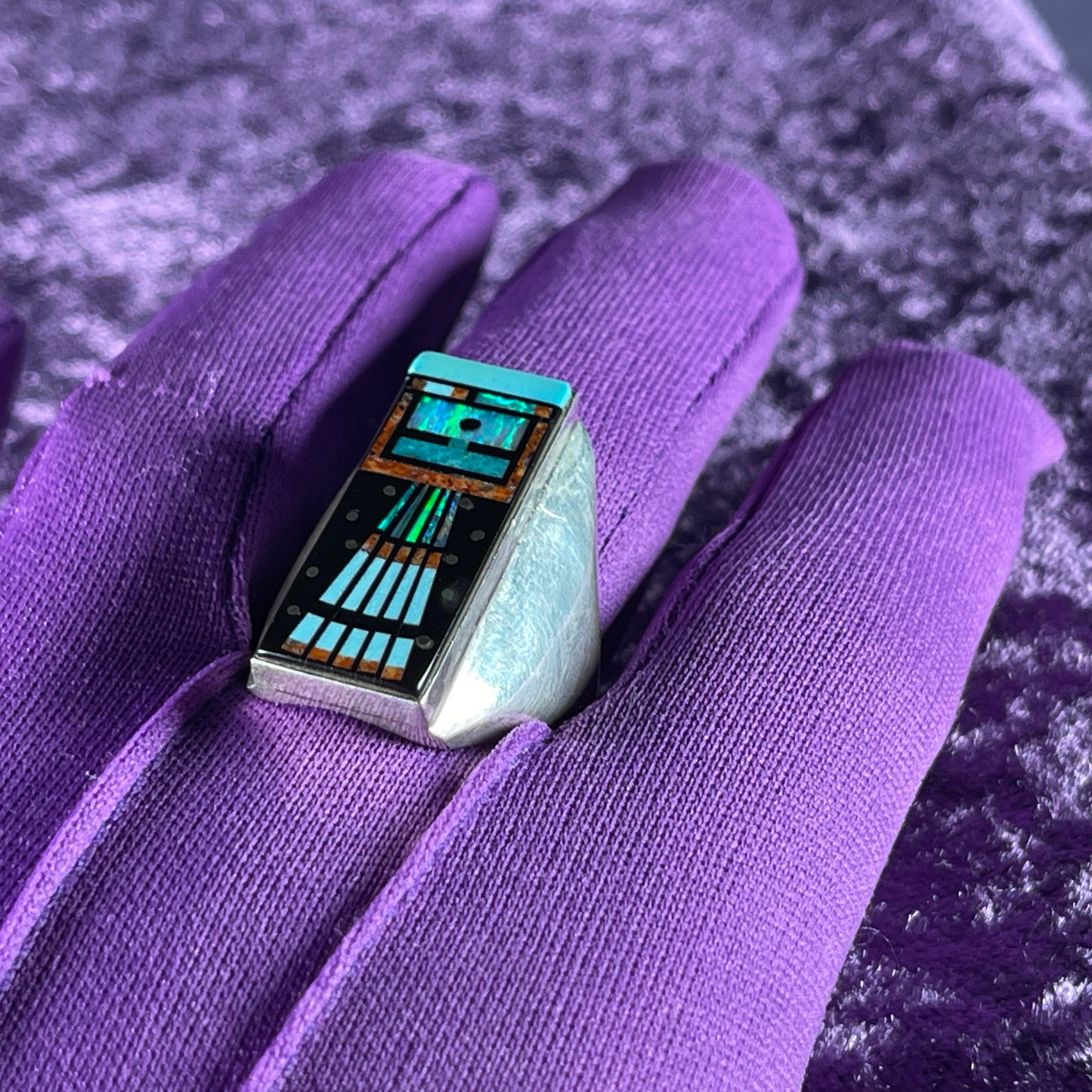 Native American Navajo Sterling Silver Ring 925 Gilbert Smith Night Sky Jet Opal Size Y / 12