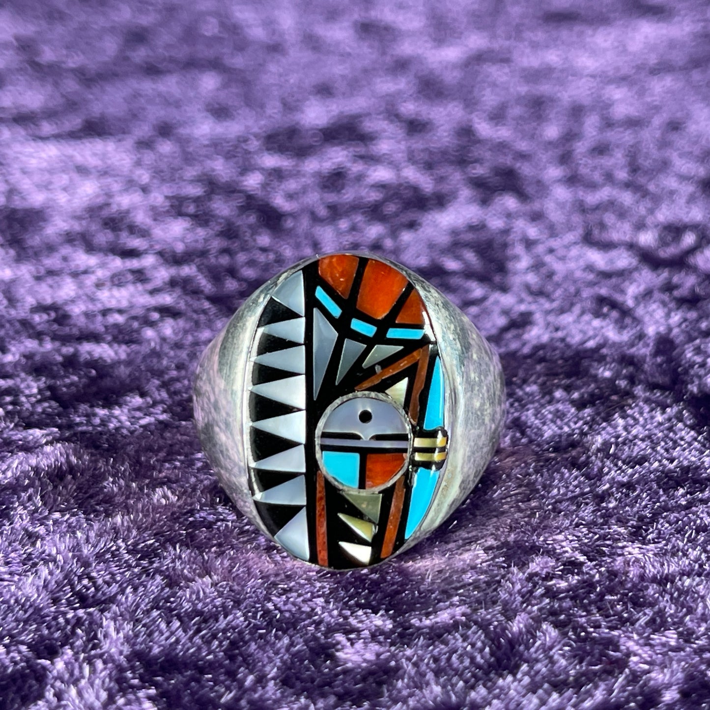 Vintage Native American Zuni Sterling Silver Ring 925 Angelena Laahty Multistone Size Z+2 / 13.5