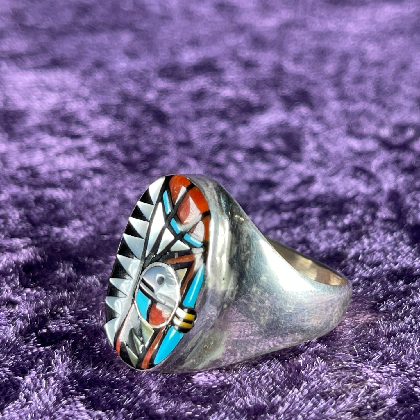 Vintage Native American Zuni Sterling Silver Ring 925 Angelena Laahty Multistone Size Z+2 / 13.5
