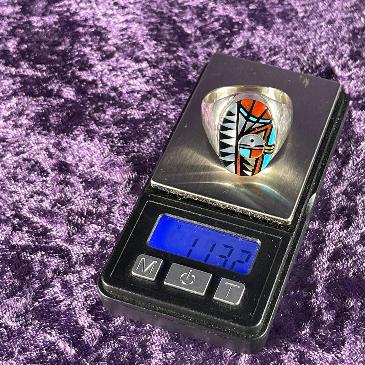 Vintage Native American Zuni Sterling Silver Ring 925 Angelena Laahty Multistone Size Z+2 / 13.5