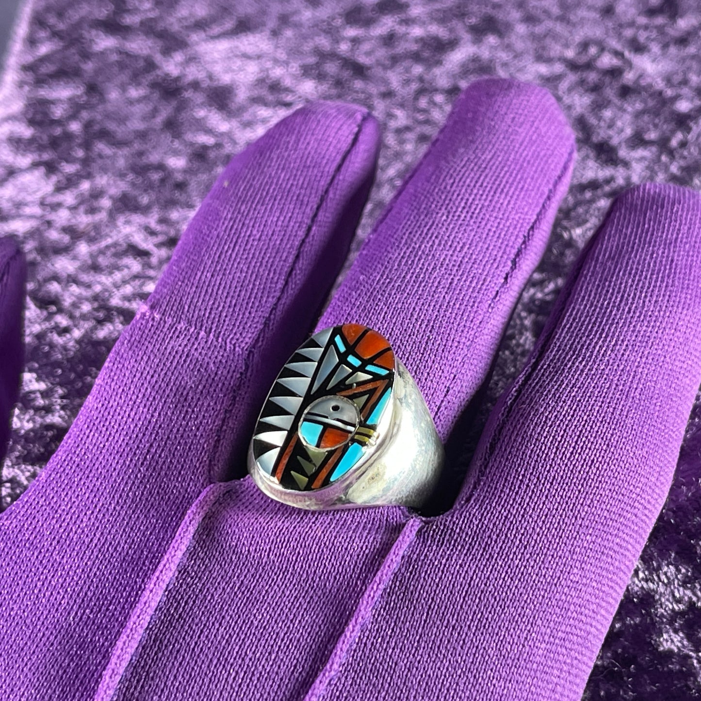 Vintage Native American Zuni Sterling Silver Ring 925 Angelena Laahty Multistone Size Z+2 / 13.5