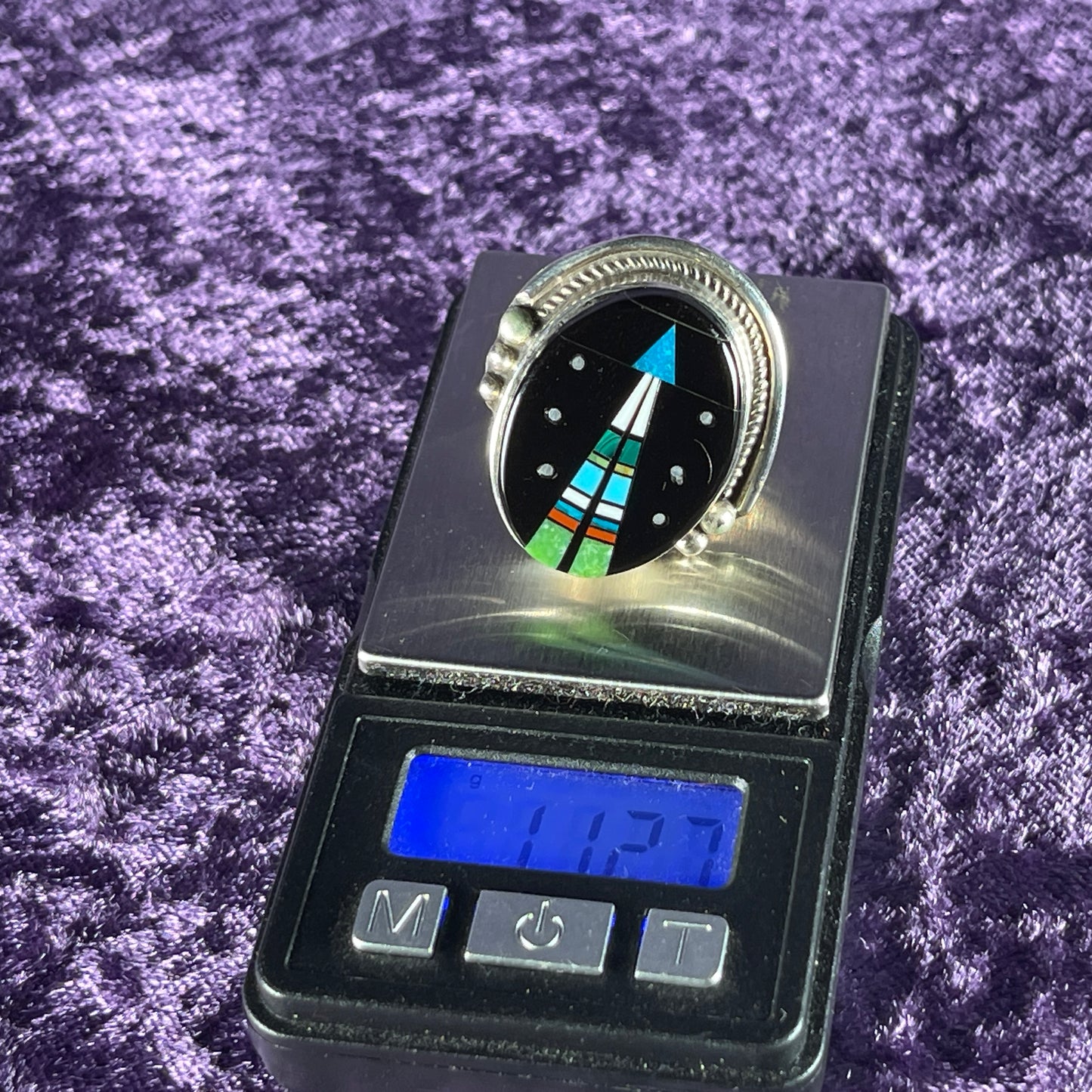 Vintage Native American Navajo Sterling Silver Ladies Ring 925 Matt Jack Night Sky Size S / 9