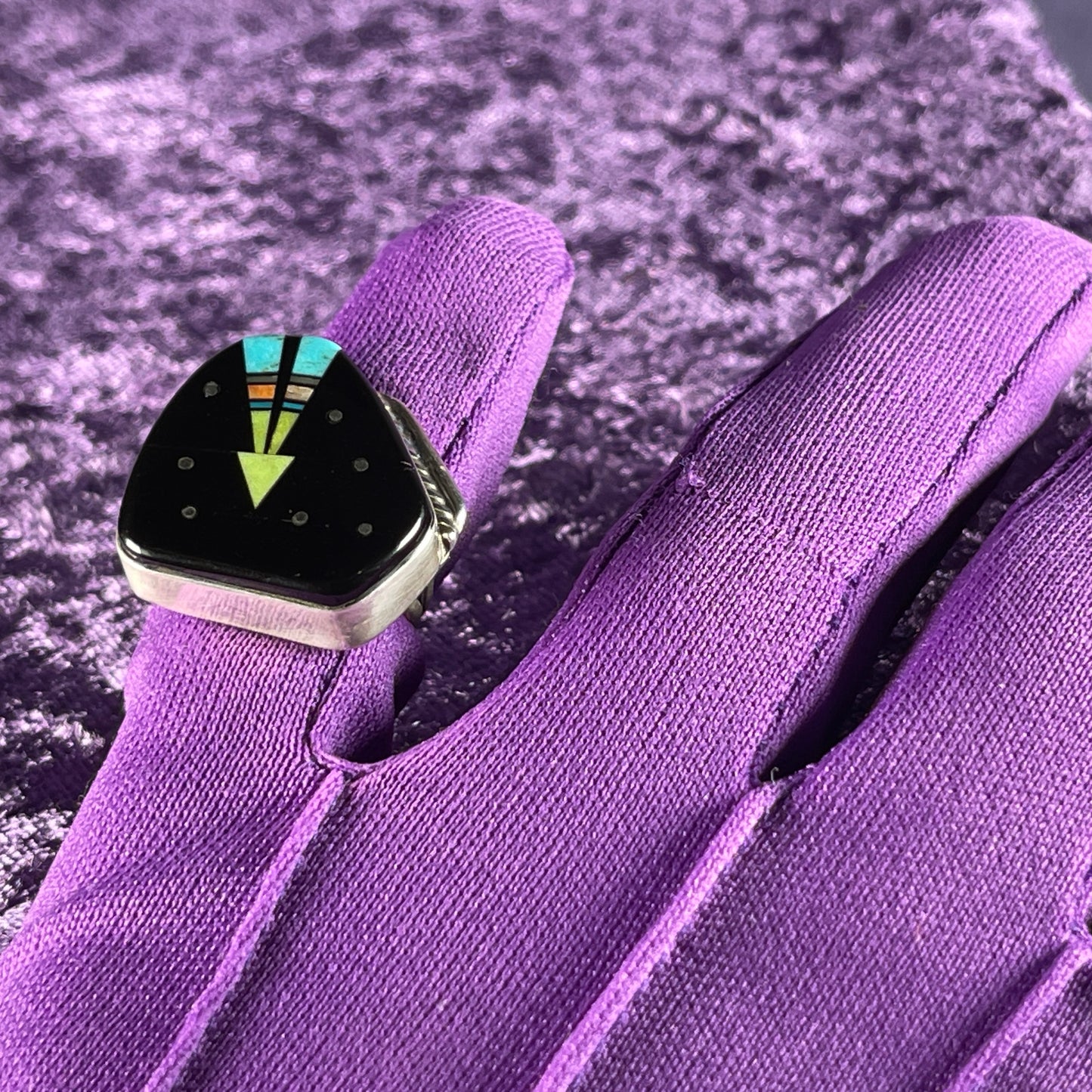 Vintage Native American Navajo Sterling Silver Ladies Ring 925 Matt Jack Night Sky Round Size J.5 / 5