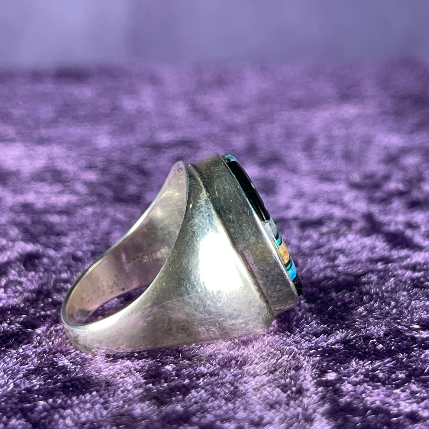 Native American Navajo Sterling Silver Ring 925 Ernie Francisco Night Sky Jet Opal Size U / 10