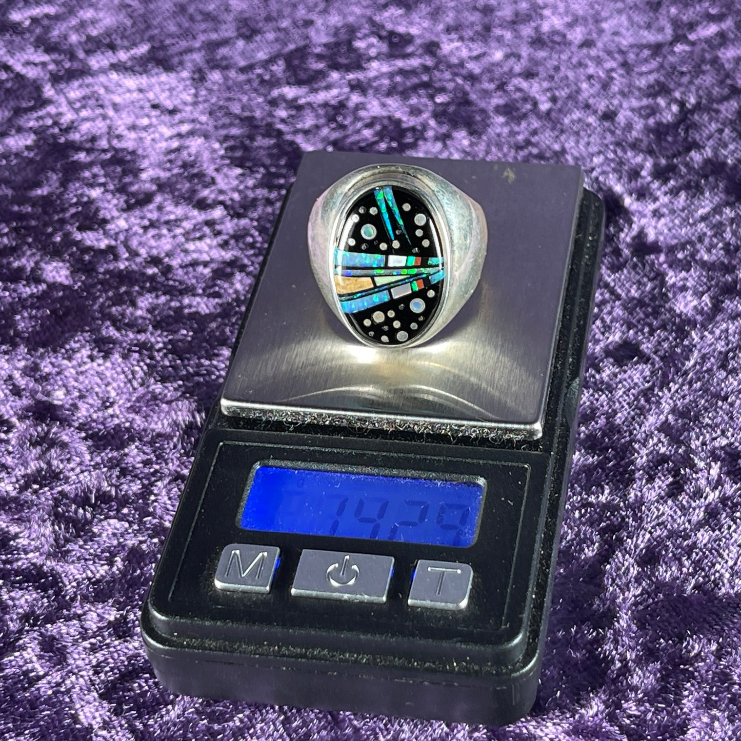 Native American Navajo Sterling Silver Ring 925 Ernie Francisco Night Sky Jet Opal Size U / 10