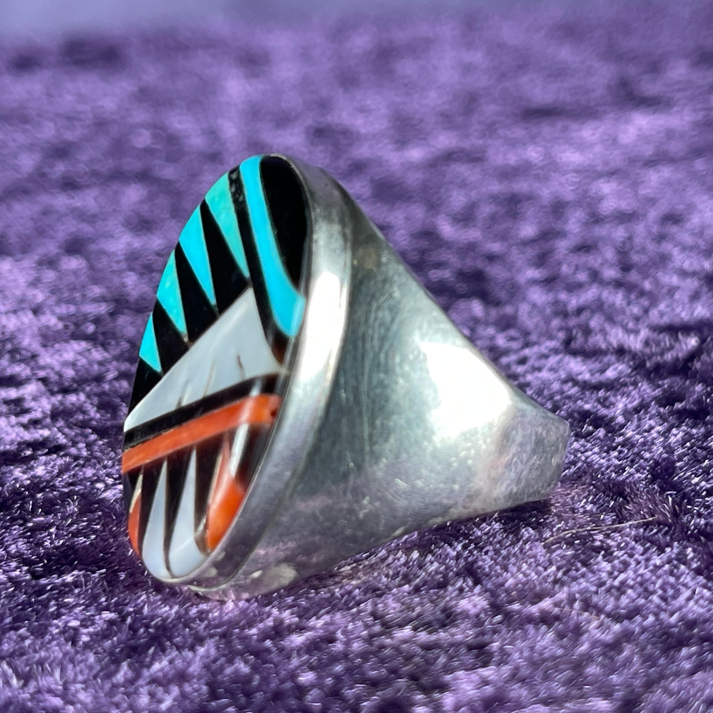 Vintage Native American Zuni Sterling Silver Ring 925 Larry Leslie & Gladys Multi stone Size Y / 12