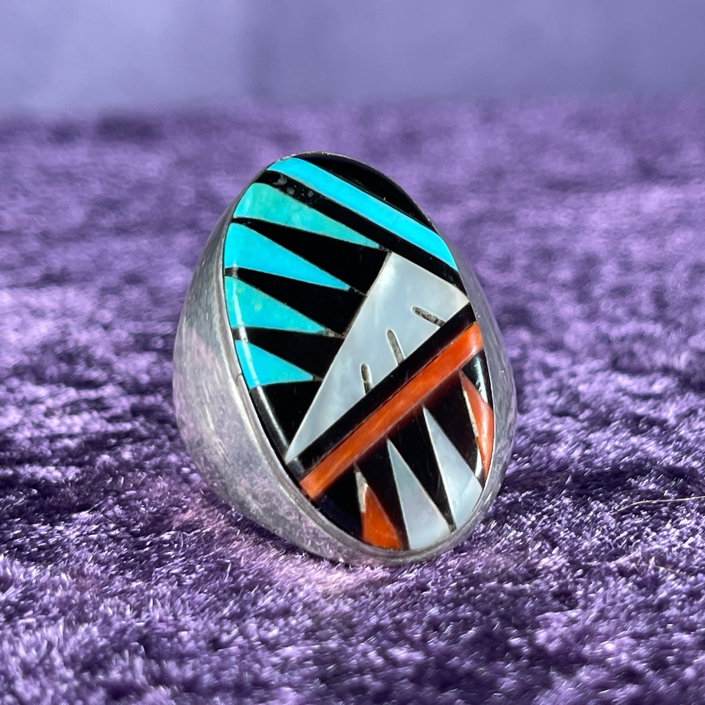 Vintage Native American Zuni Sterling Silver Ring 925 Larry Leslie & Gladys Multi stone Size Y / 12
