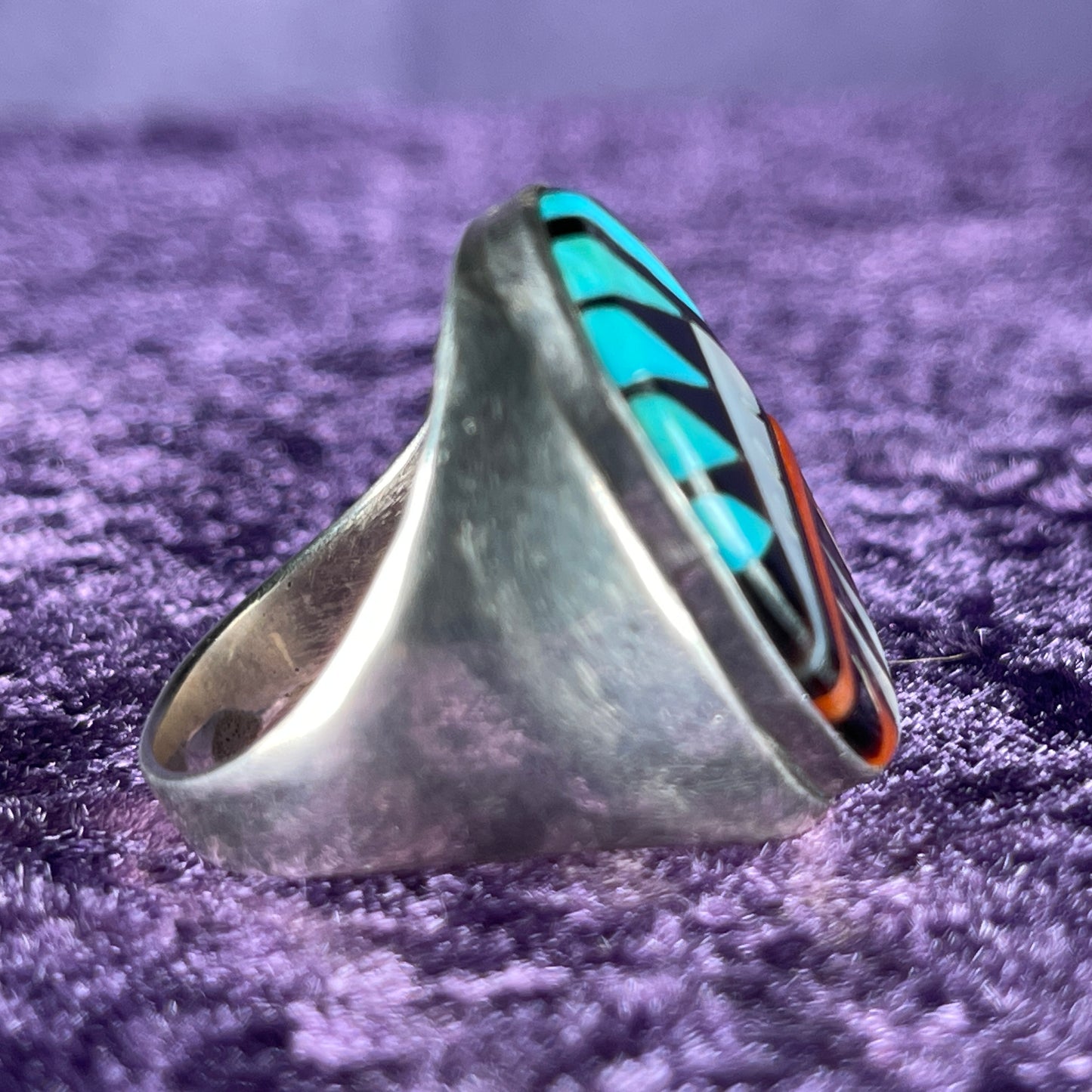 Vintage Native American Zuni Sterling Silver Ring 925 Larry Leslie & Gladys Multi stone Size Y / 12